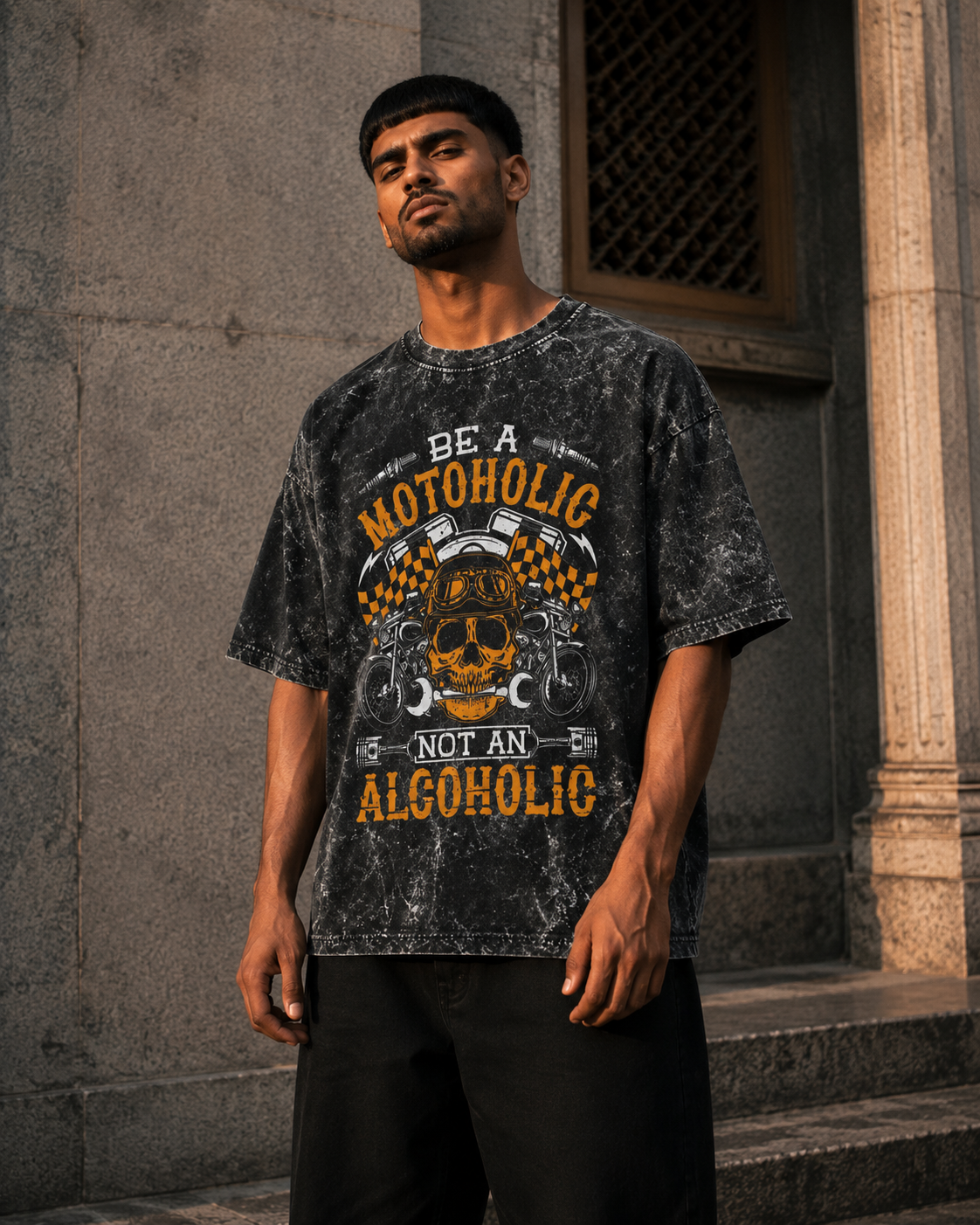 RAJIRU acid wash oversized graphic T-shirts