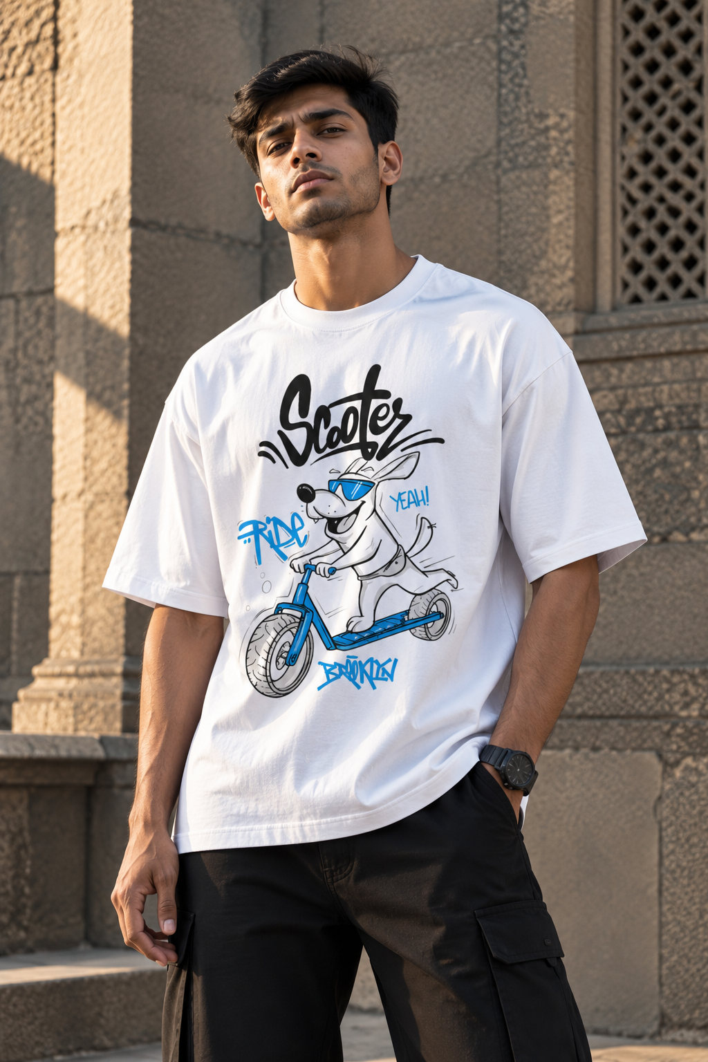 RAJIRU Scooter Dog oversized graphic T-shirt