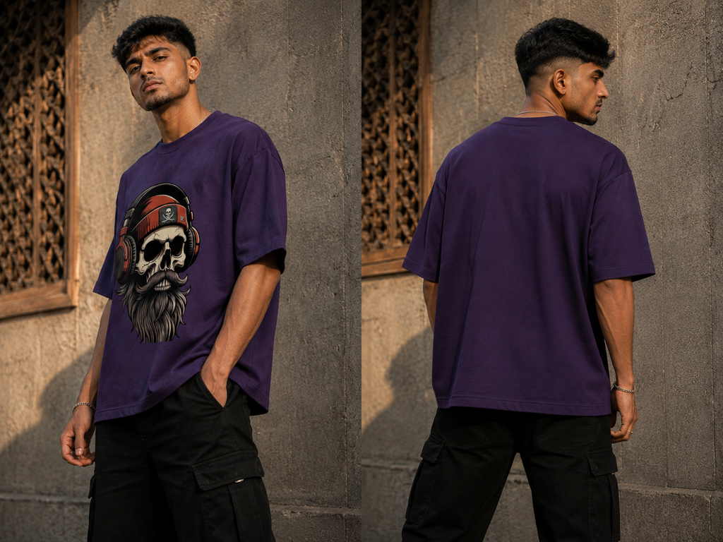 RAJIRU Skull DJ red oversized graphic T-shirt detail image