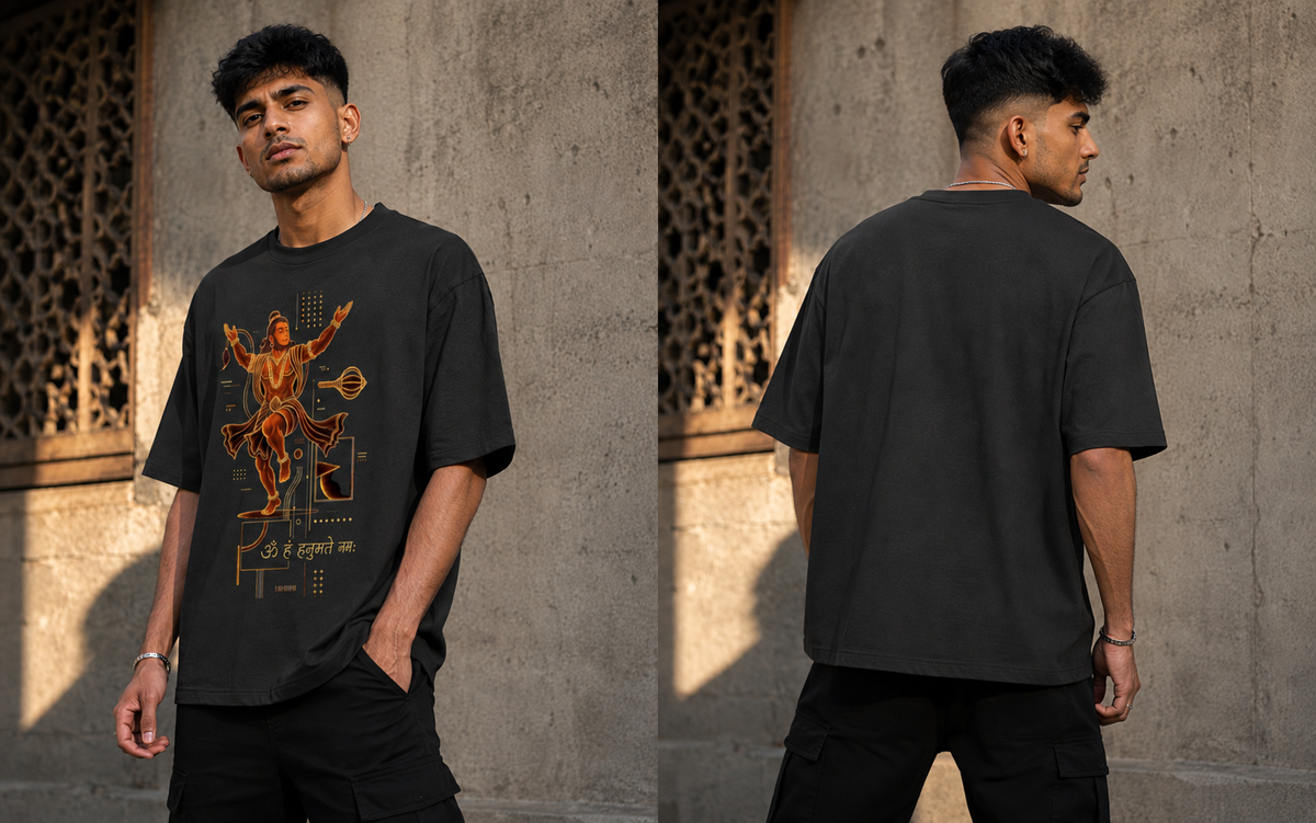 RAJIRU Hanuman Divine Streetwear graphic T-shirt detail image