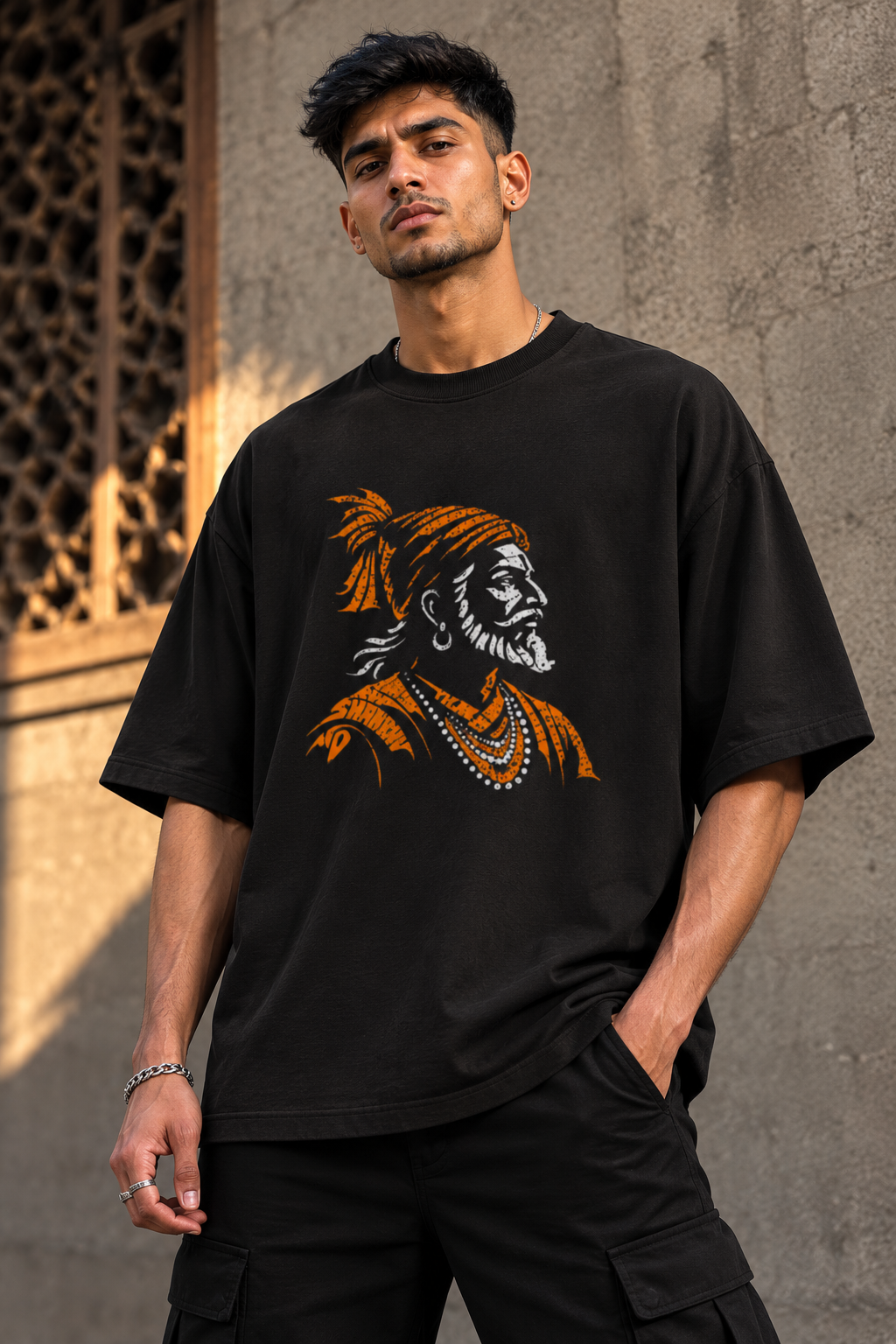 RAJIRU Shivaji Maharaj oversized graphic T-shirt product image