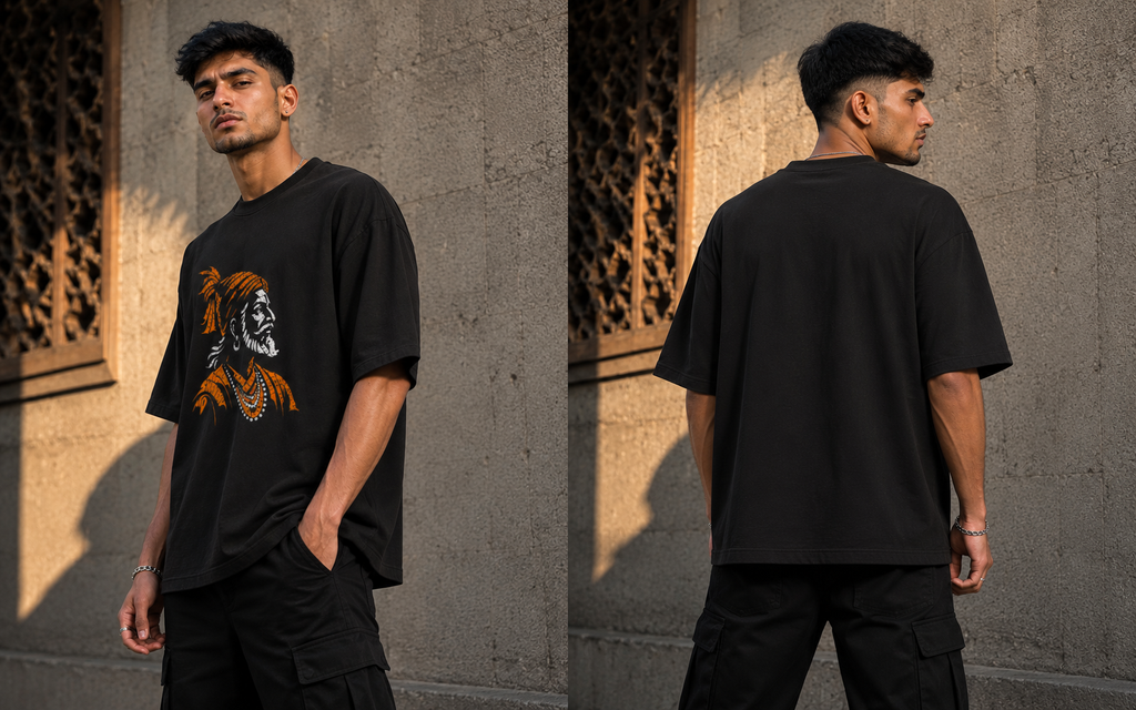 RAJIRU Shivaji Maharaj oversized graphic T-shirt detail image