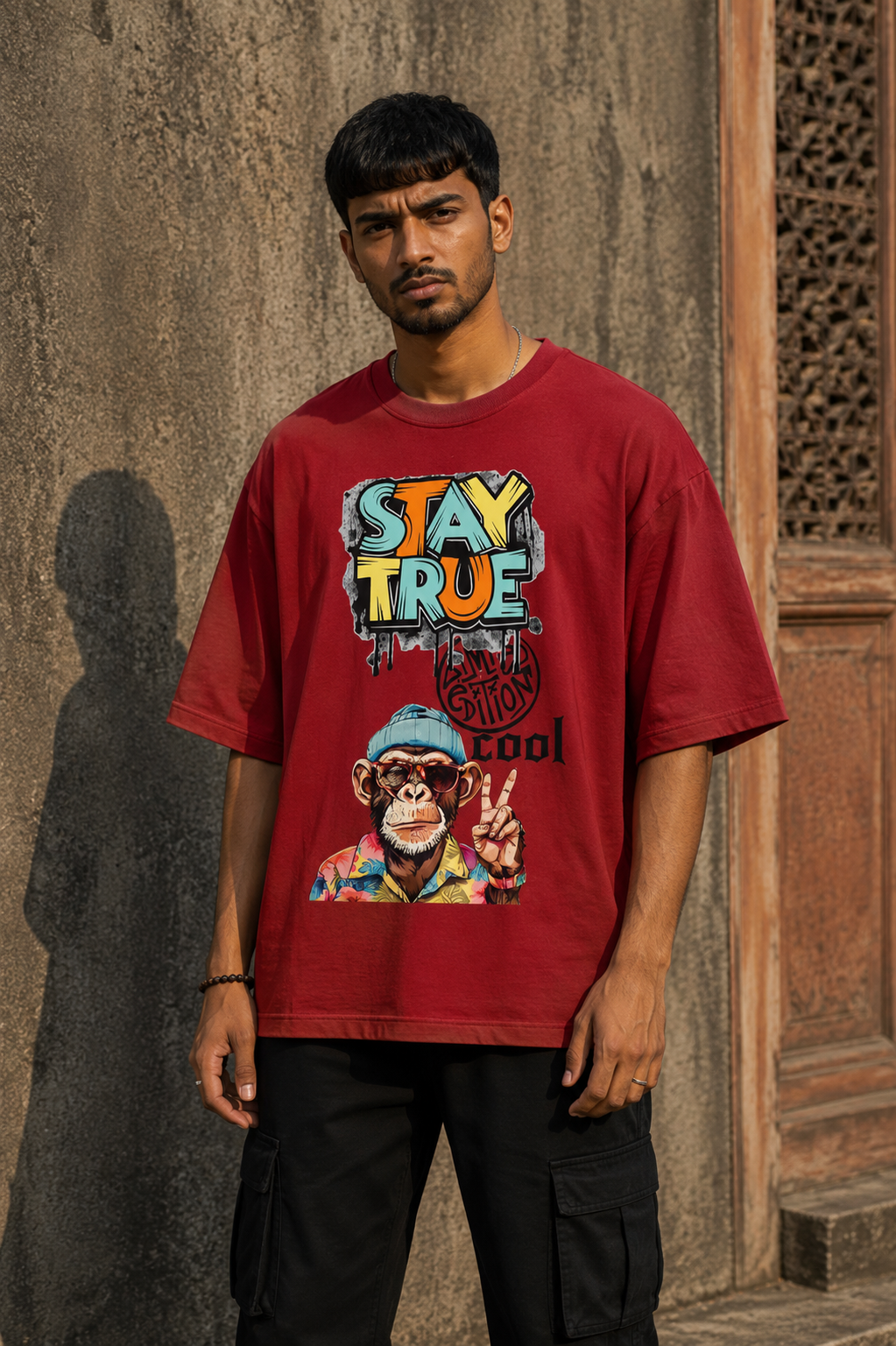 RAJIRU Street Monkey oversized graphic T-shirt detail image