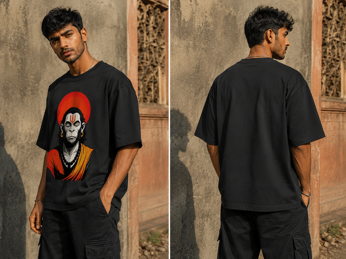 RAJIRU Bajrang Divine Strength oversized graphic T-shirt product image 3