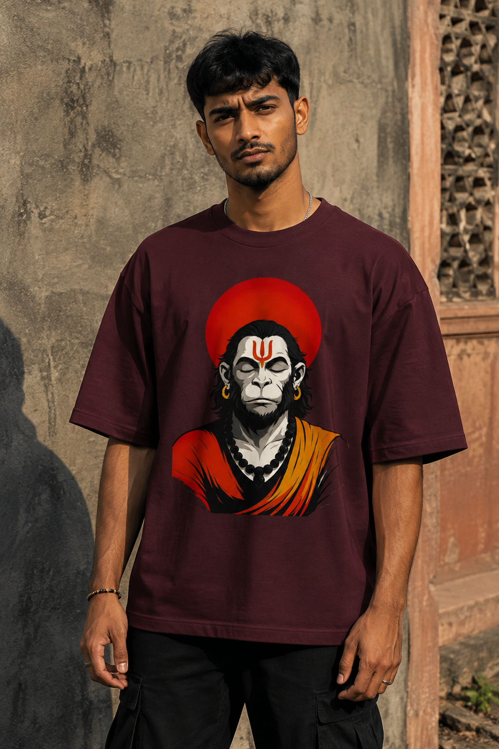 RAJIRU Bajrang Divine Strength oversized graphic T-shirt product image