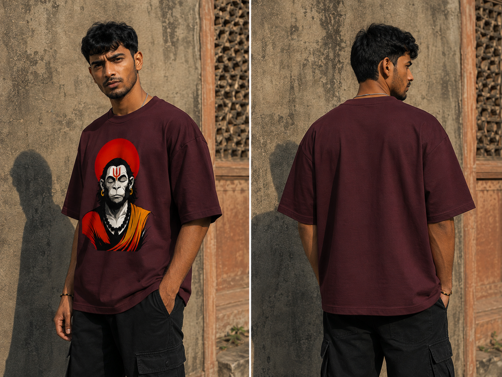 RAJIRU Bajrang Divine Strength oversized graphic T-shirt detail image