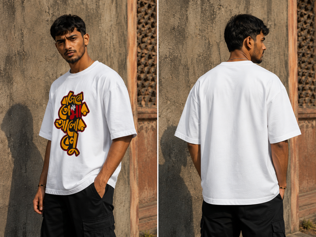 RAJIRU Bold Indian Script oversized graphic T-shirt detail image