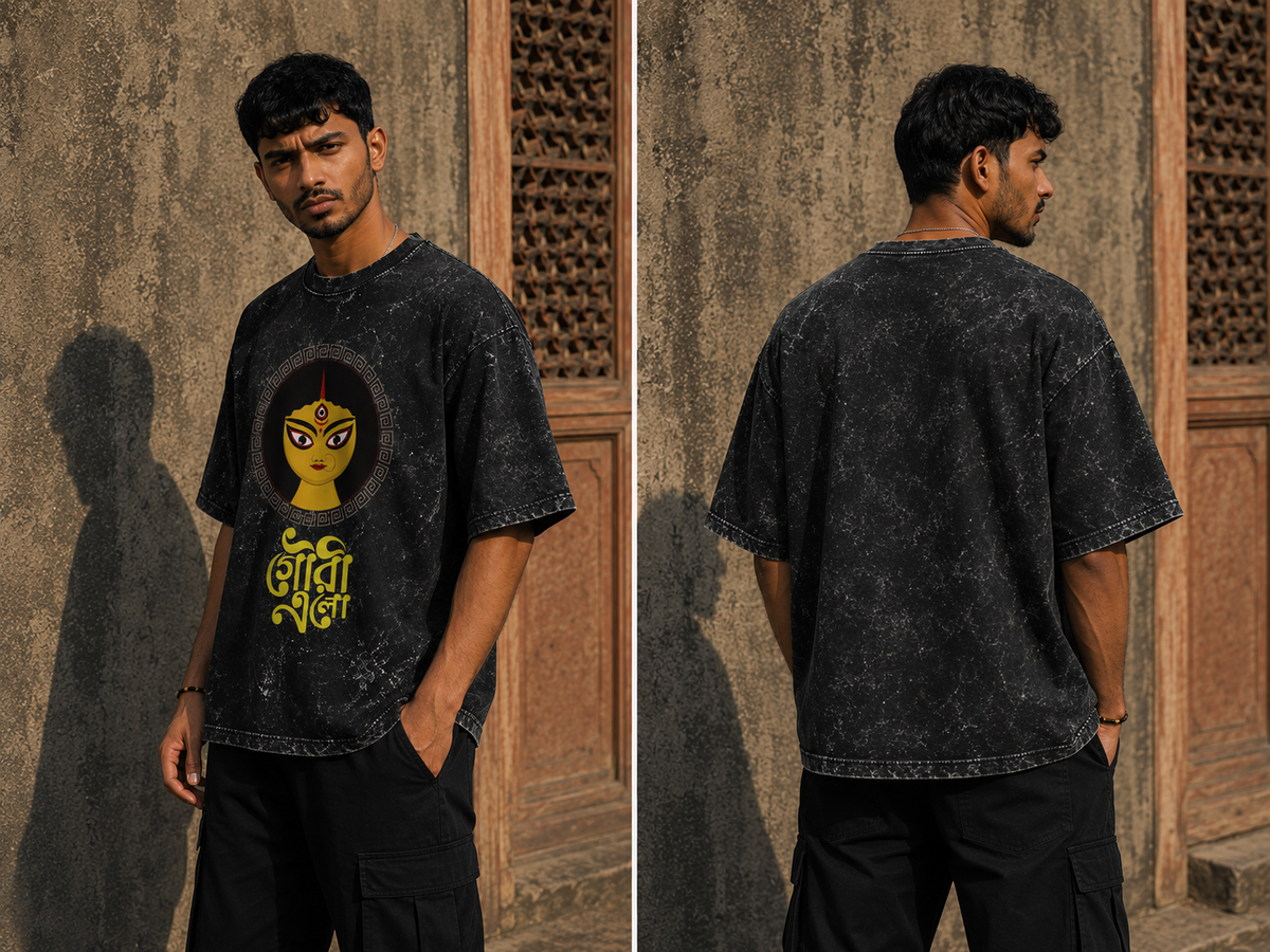 RAJIRU Divine Power acid wash oversized graphic T-shirt detail image