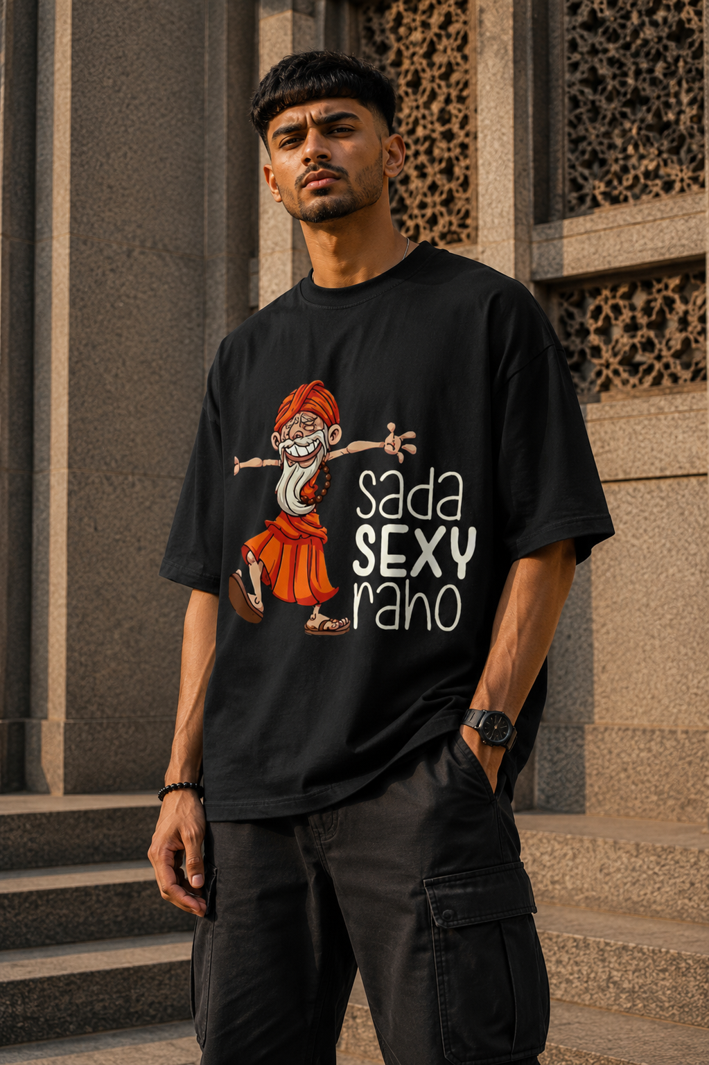 RAJIRU Desi Humor oversized graphic T-shirt