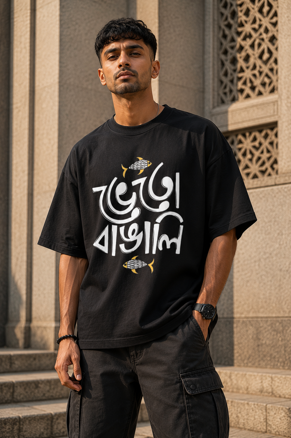 RAJIRU Bengali Typography oversized graphic T-shirt