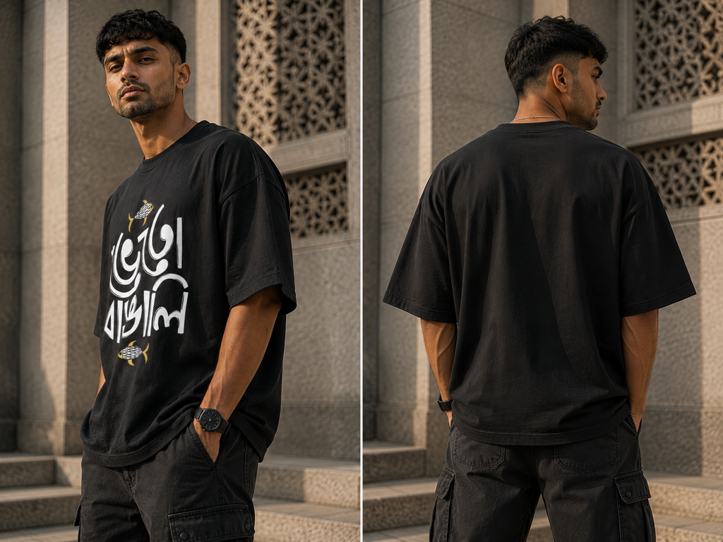 RAJIRU Bengali Typography oversized T-shirt back view