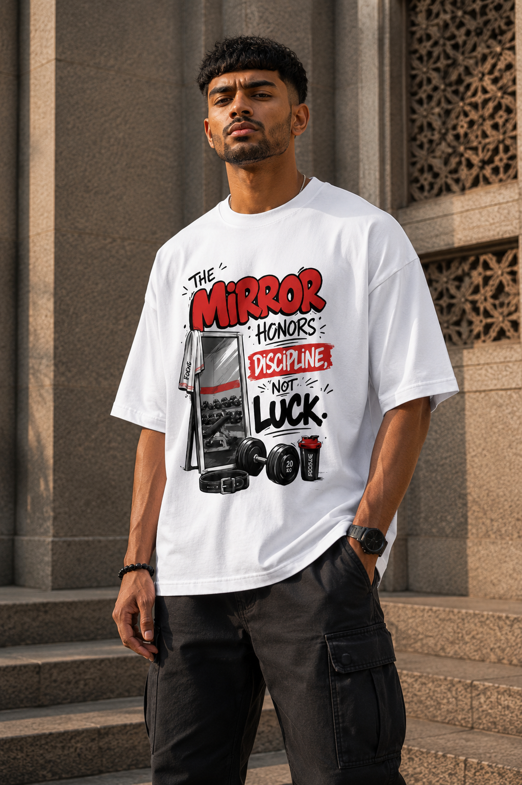 RAJIRU Gym Motivation oversized graphic T-shirt