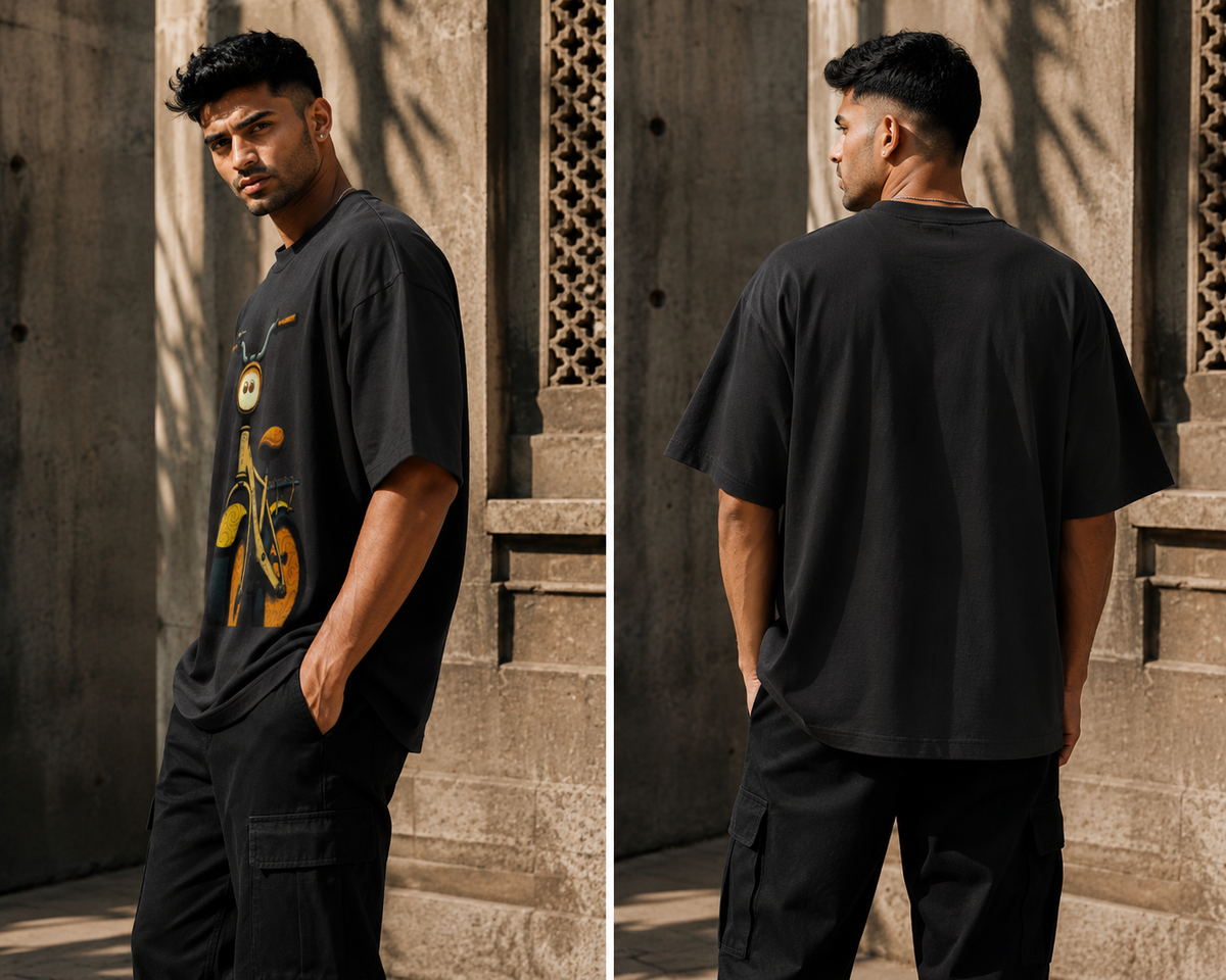 RAJIRU Vintage Bicycle oversized graphic T-shirt detail image