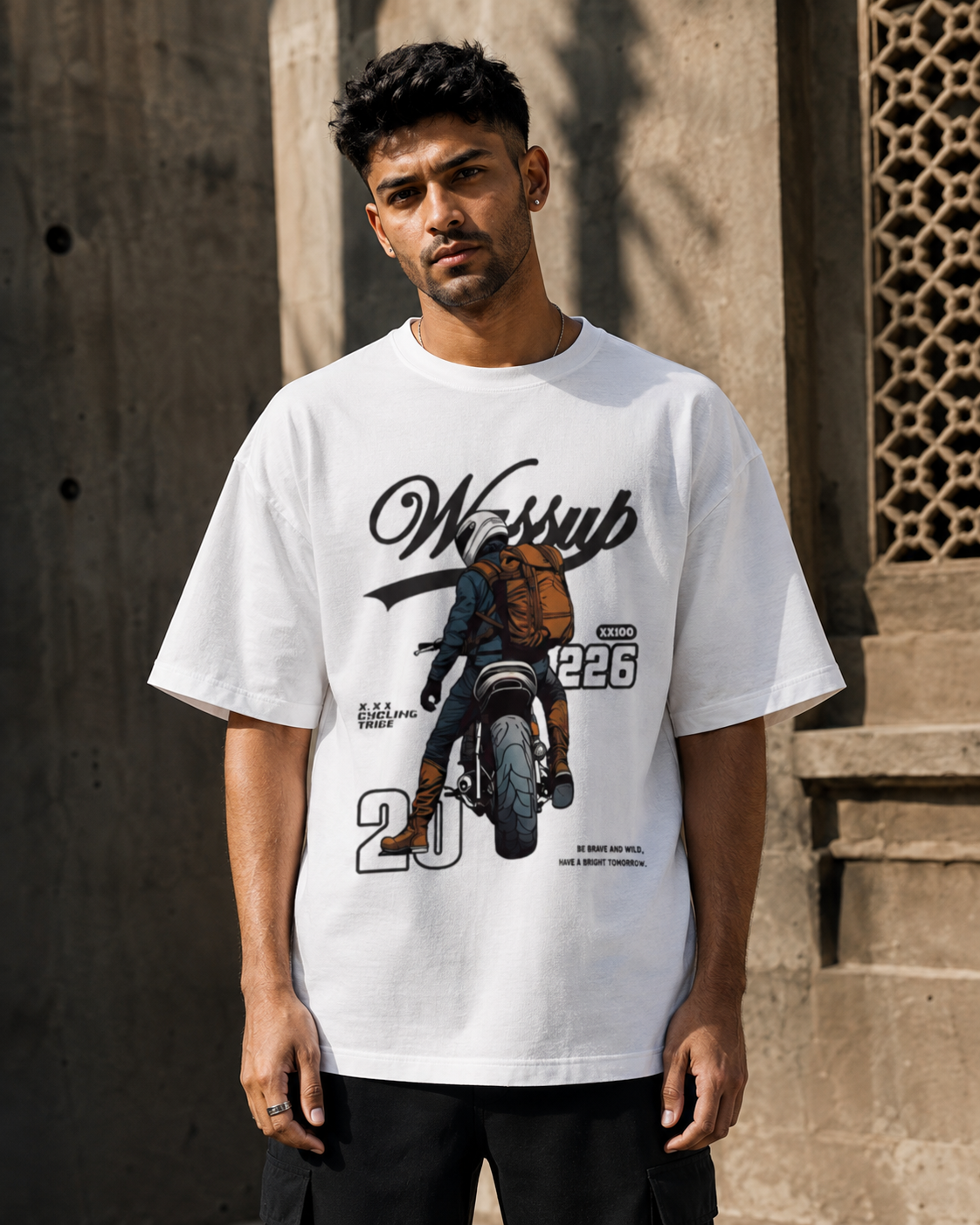 RAJIRU Vintage Motorcycle oversized graphic T-shirt product image