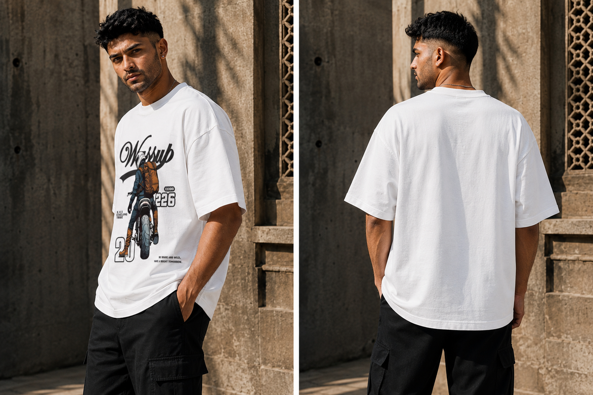 RAJIRU Vintage Motorcycle oversized graphic T-shirt detail image