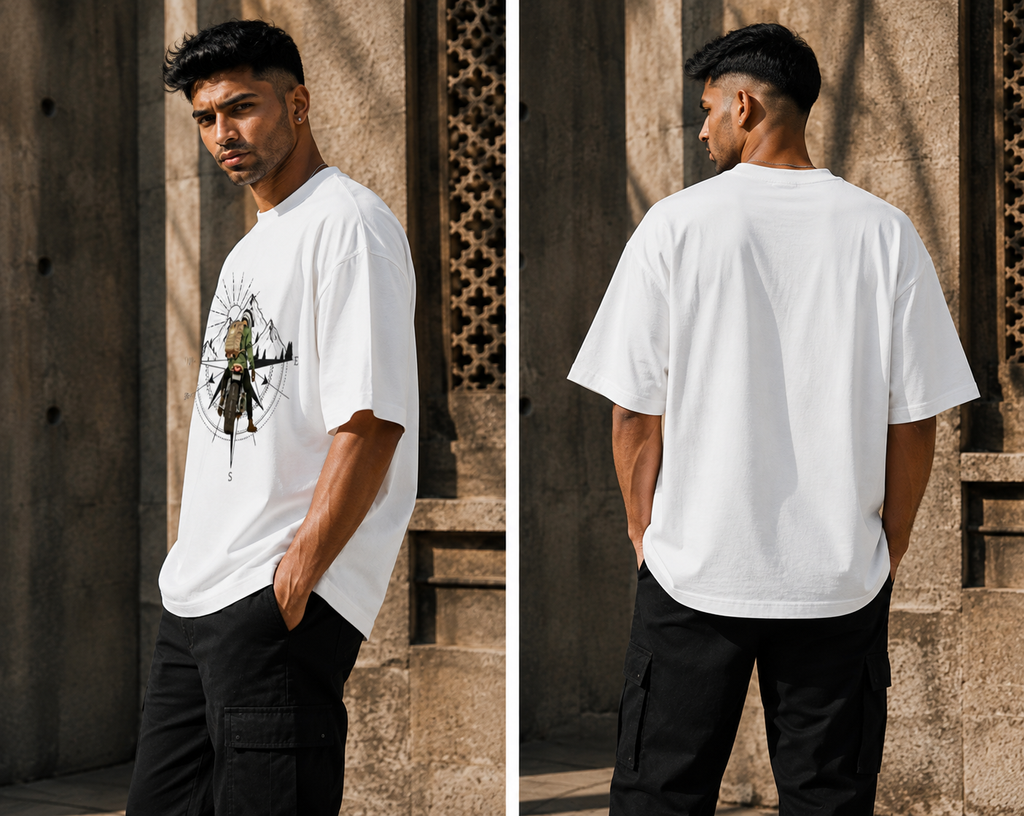 RAJIRU Adventure Compass oversized graphic T-shirt detail image
