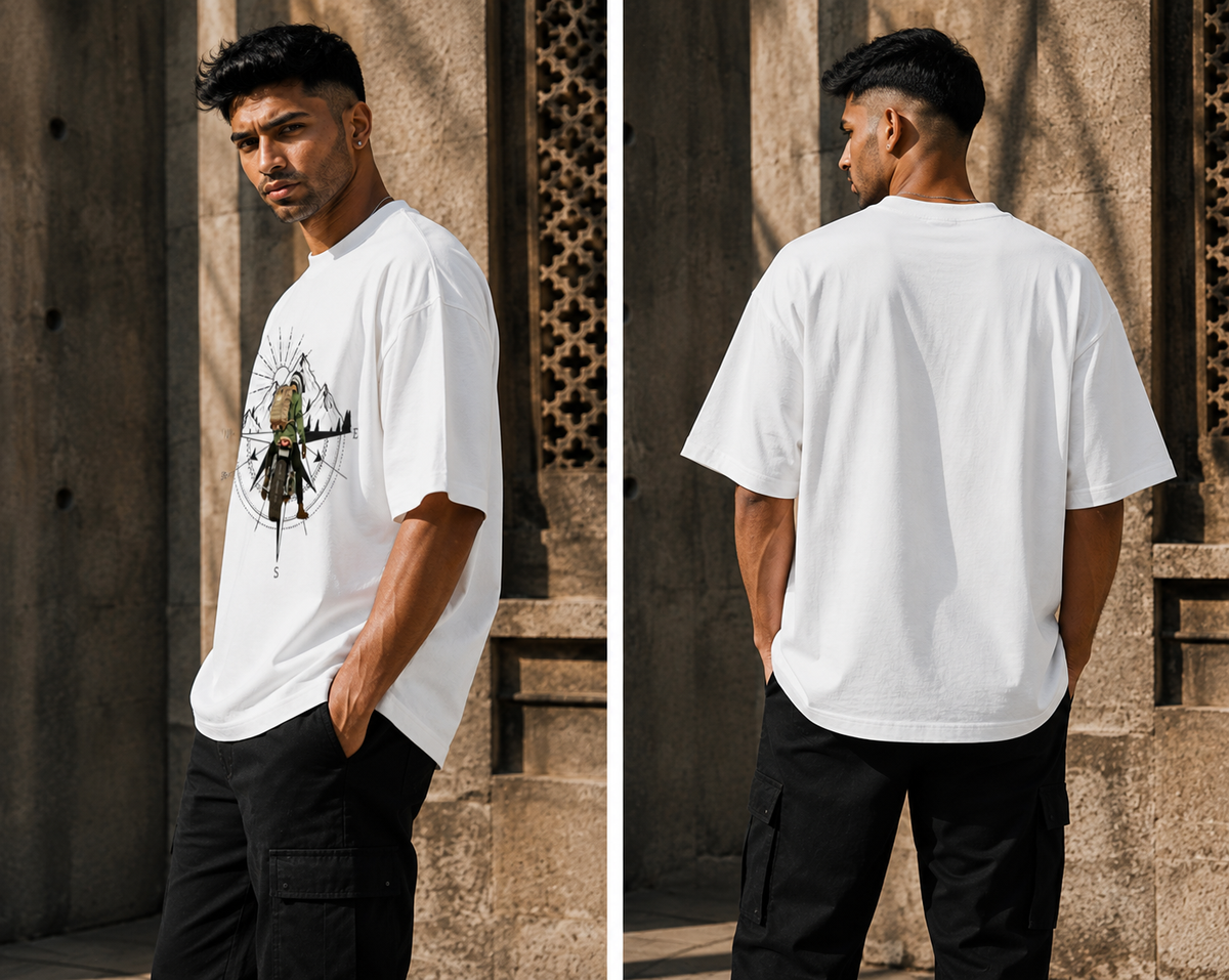 RAJIRU Adventure Compass oversized graphic T-shirt detail image