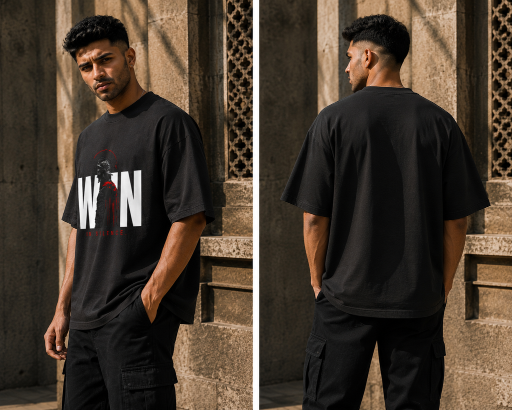 RAJIRU Minimalist Warrior oversized graphic T-shirt detail image