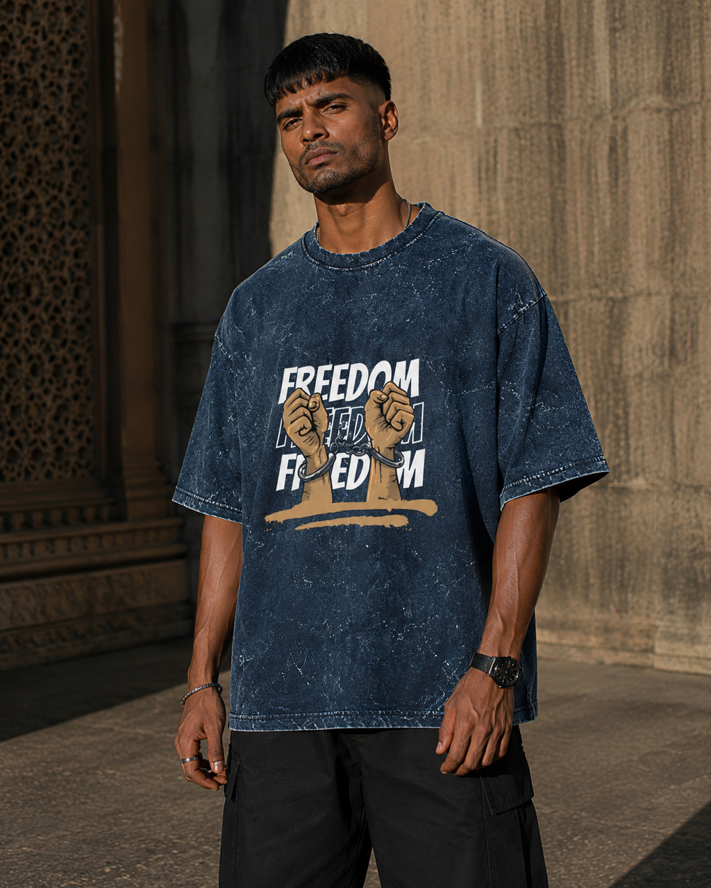 RAJIRU Freedom Unchained vintage oversized graphic T-shirt product image