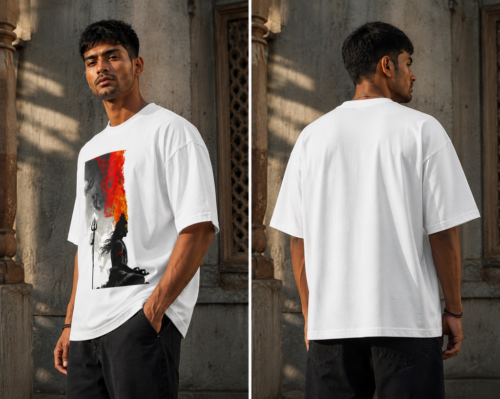 RAJIRU Mahadev Eternal Flame oversized graphic T-shirt detail image