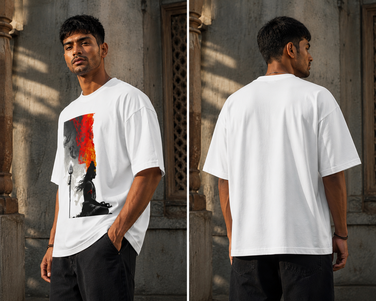 RAJIRU Mahadev Eternal Flame oversized graphic T-shirt detail image