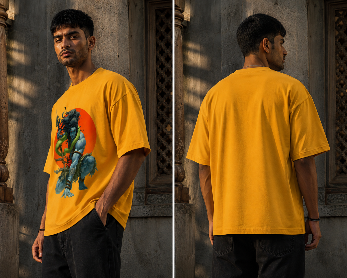 RAJIRU Mahadev Divine Warrior oversized T-shirt detail image