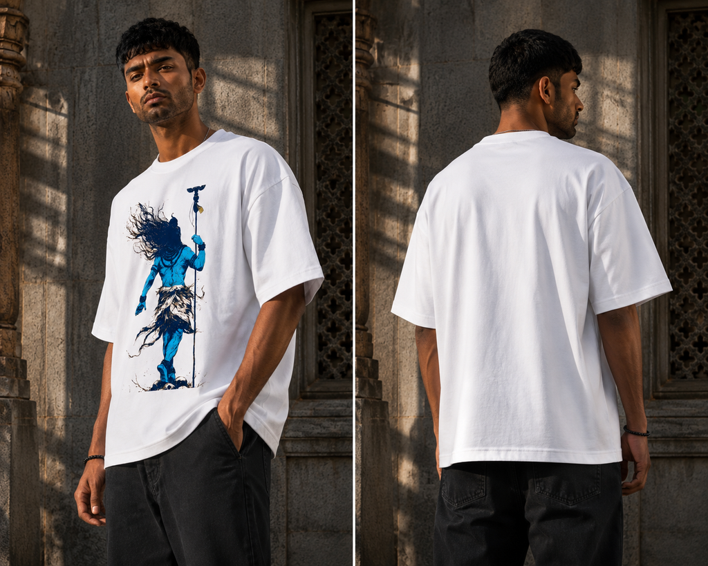 RAJIRU Mahadev Blue Spirit oversized graphic T-shirt detail image