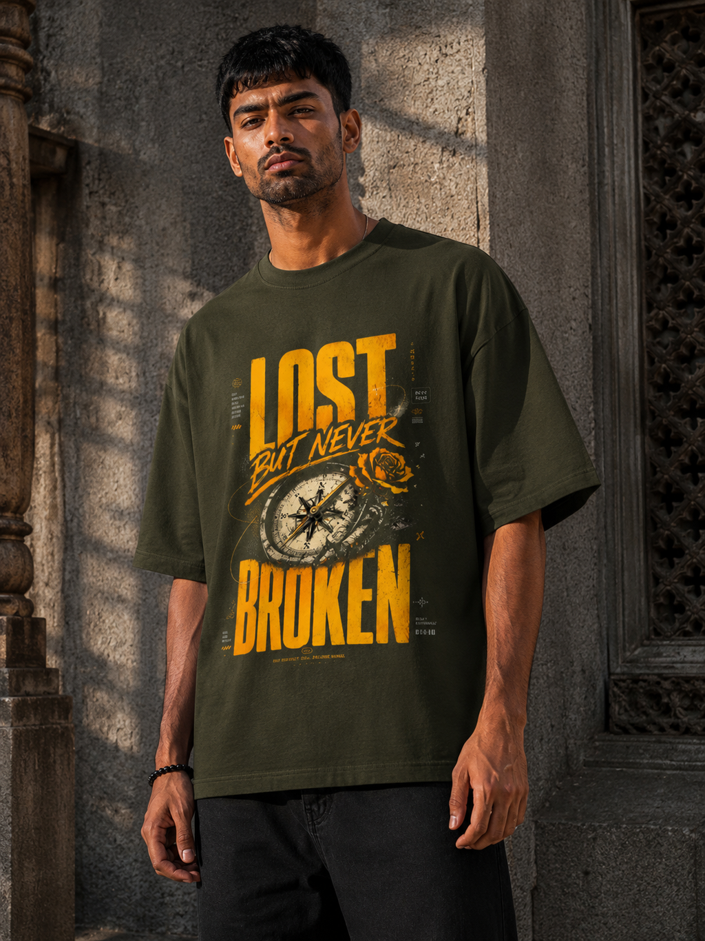 RAJIRU Lost But Never Broken oversized graphic T-shirt product image