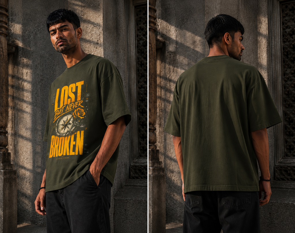 RAJIRU Lost But Never Broken oversized graphic T-shirt detail image