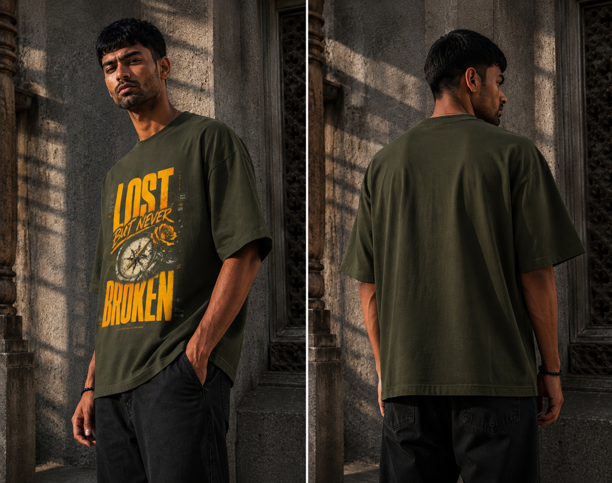 RAJIRU Lost But Never Broken oversized graphic T-shirt detail image