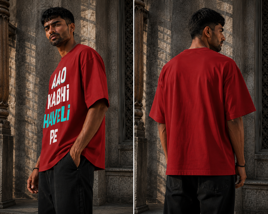 RAJIRU Aao Kabhi Haveli Pe oversized graphic T-shirt detail image