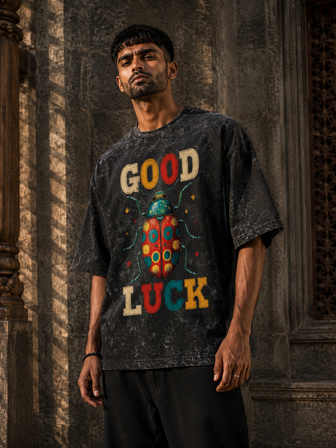 RAJIRU Good Luck Beetle oversized graphic T-shirt product image