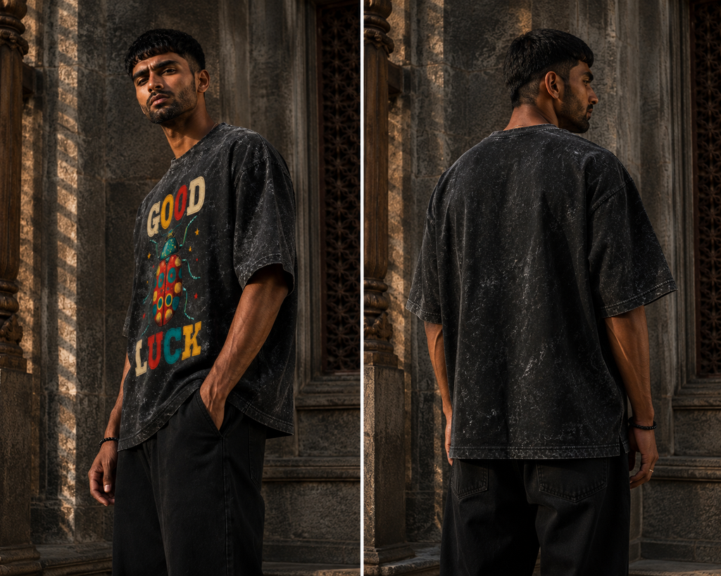 RAJIRU Good Luck Beetle oversized graphic T-shirt detail image