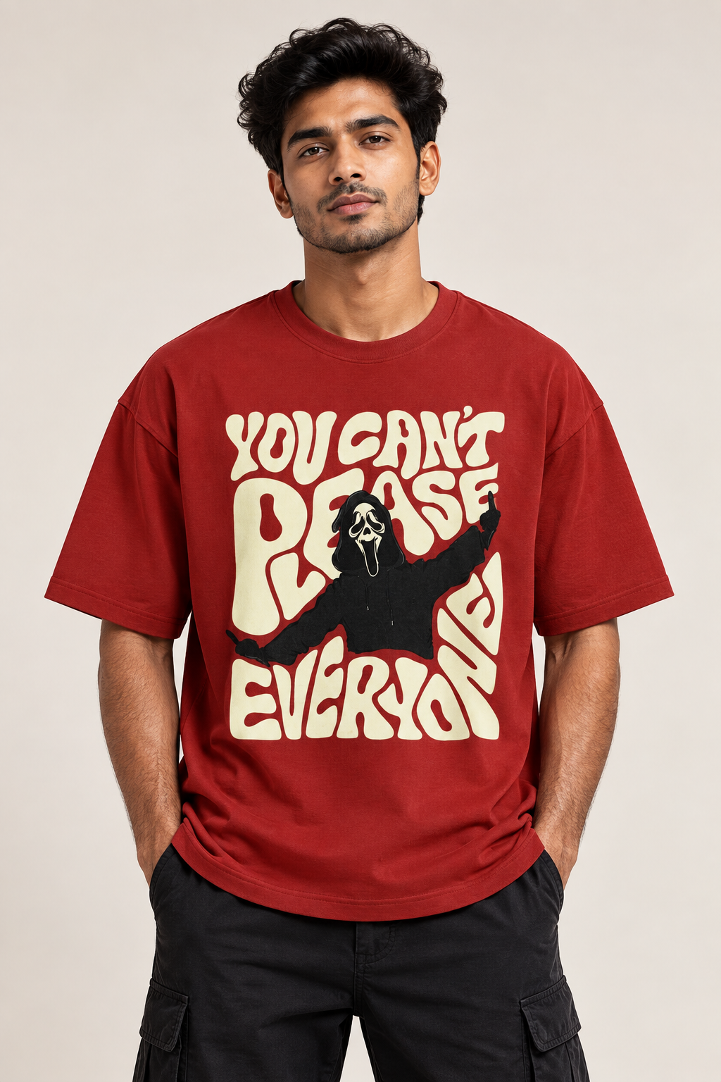 Men's Red Oversized Graphic T-Shirt