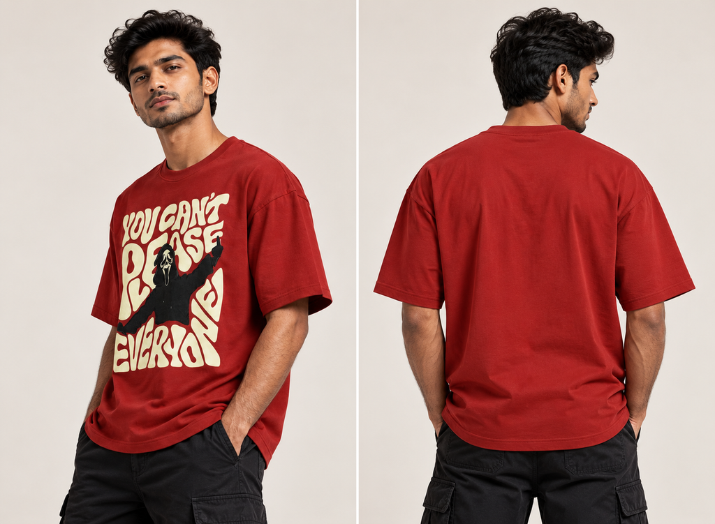 Men's Red Oversized Graphic T-Shirt