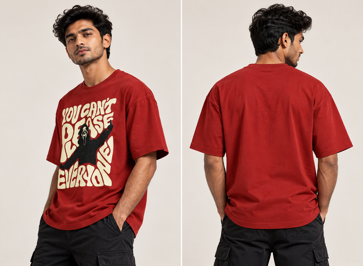 Men's Red Oversized Graphic T-Shirt