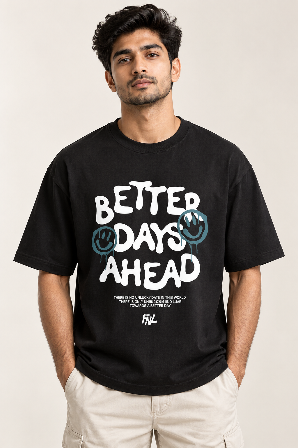 Better Days Ahead Black Oversized Graphic T-Shirt