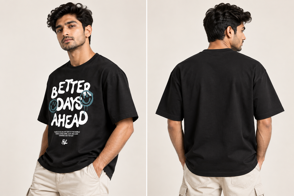 Better Days Ahead Black Oversized Graphic T-Shirt