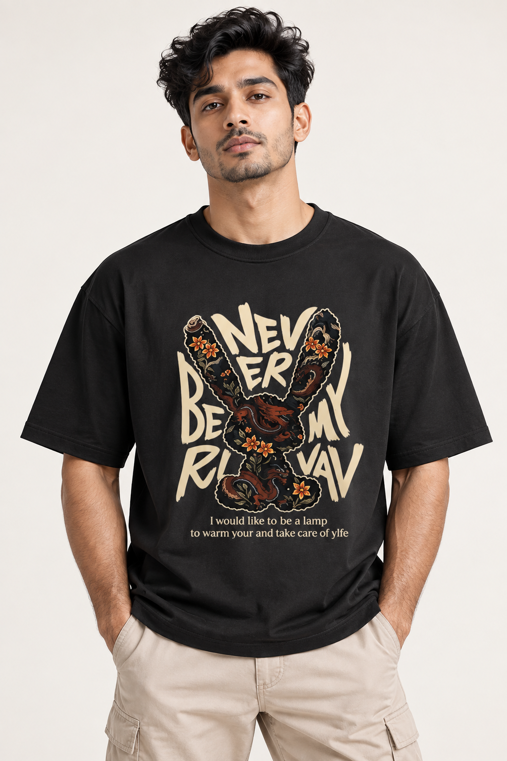 RAJIRU Never Be My Rival Oversized Graphic T-Shirt