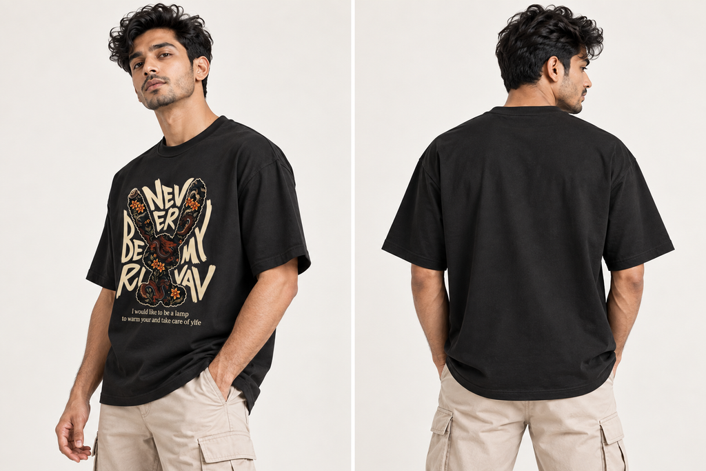 RAJIRU Never Be My Rival Oversized Graphic T-Shirt