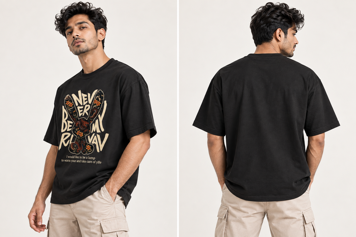 RAJIRU Never Be My Rival Oversized Graphic T-Shirt