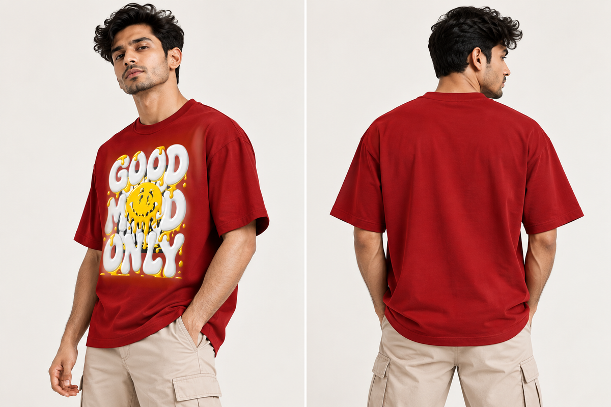 RAJIRU Good Mood Only Oversized Graphic T-Shirt