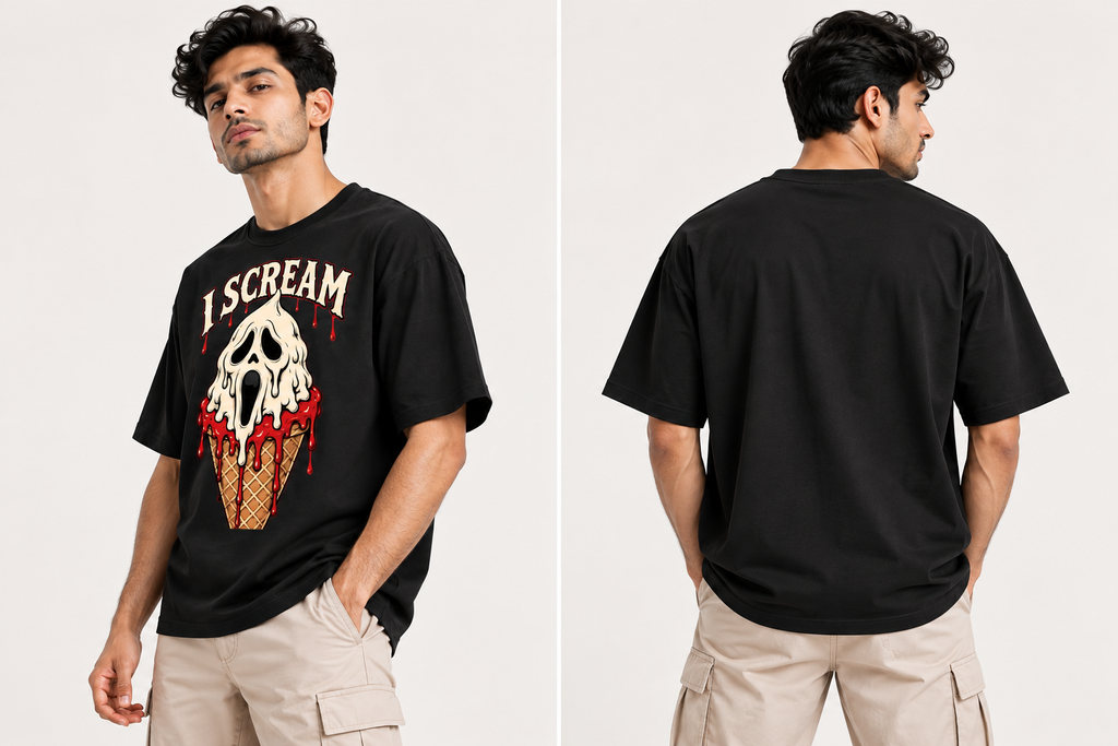 RAJIRU  Scream Ice Cream Oversized Graphic T-Shirt
