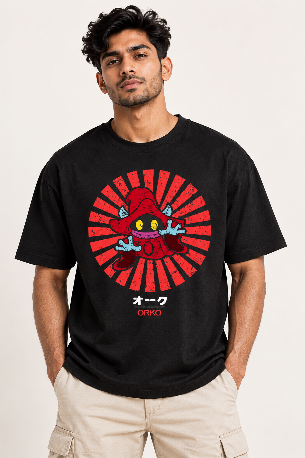 ORKO Red Sunburst Oversized Graphic T-Shirt