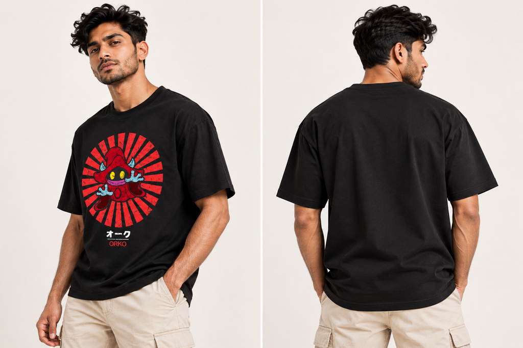 ORKO Red Sunburst Oversized Graphic T-Shirt
