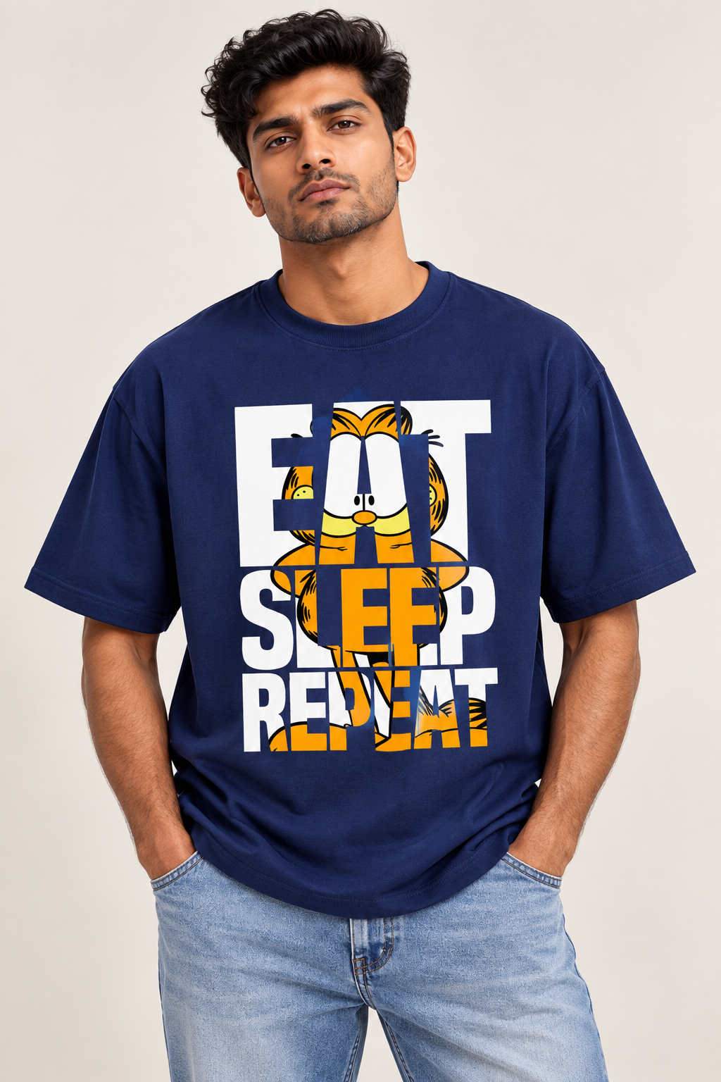 Eat Sleep Repeat Garfield Oversized Graphic T-Shirt