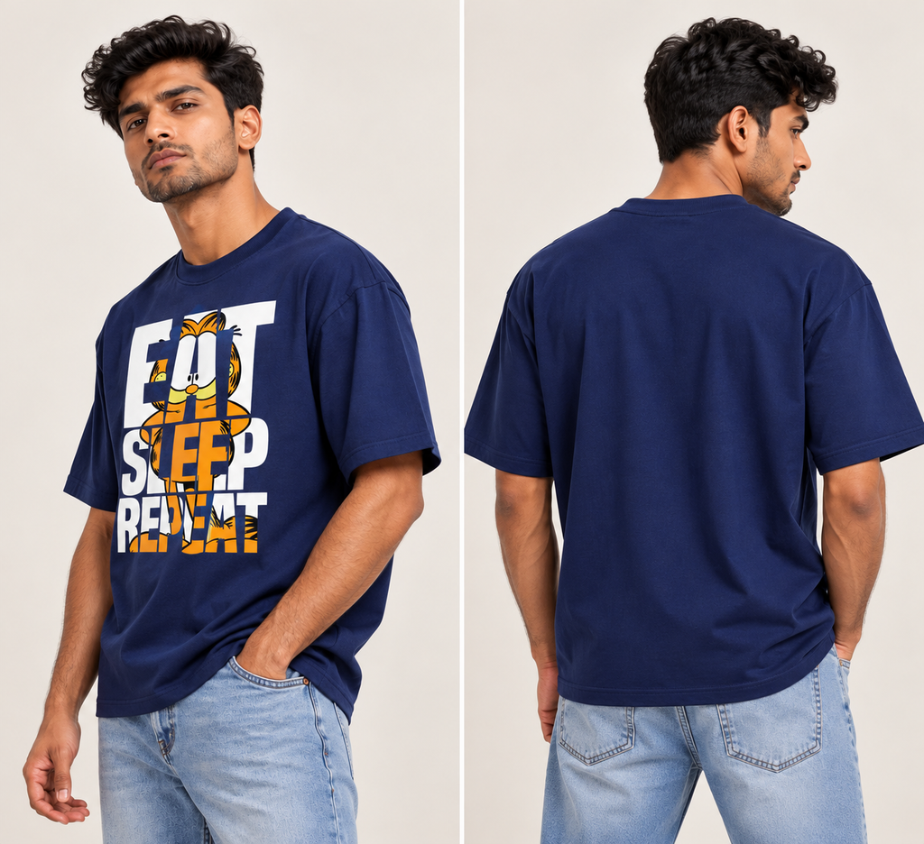 Eat Sleep Repeat Garfield Oversized Graphic T-Shirt