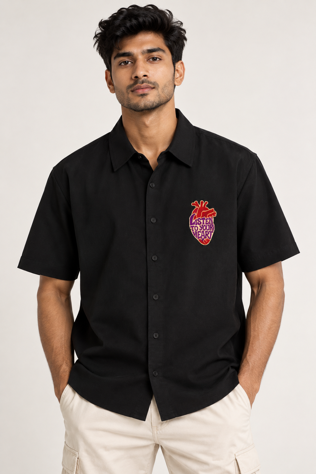 Listen To Your Heart Black Graphic Shirt