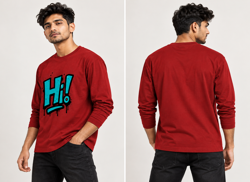 RAJIRU Hi! Graphic Full Sleeve Graphic T-Shirt