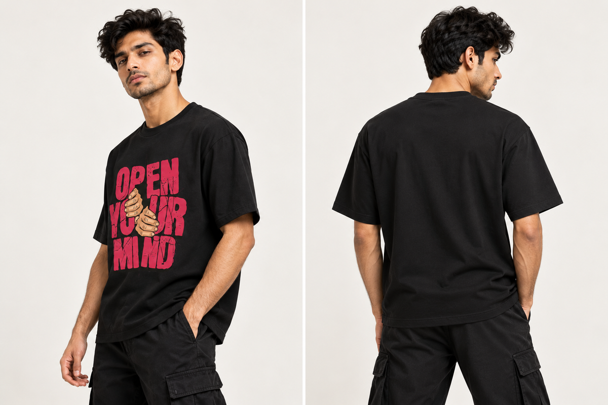 RAJIRU Open Your Mind Oversized Graphic T-Shirt